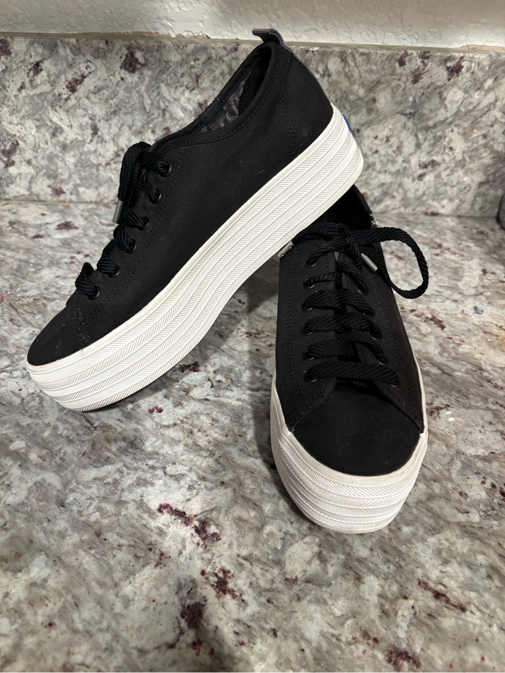 Keds Black Canvas Platform Sneakers with White Sole